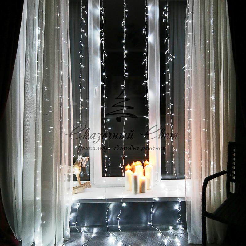 Гирлянда «Светодиодный дождь» 3х2 м, свечение с динамикой, прозрачный провод, 230 В, цвет белый - Image 3