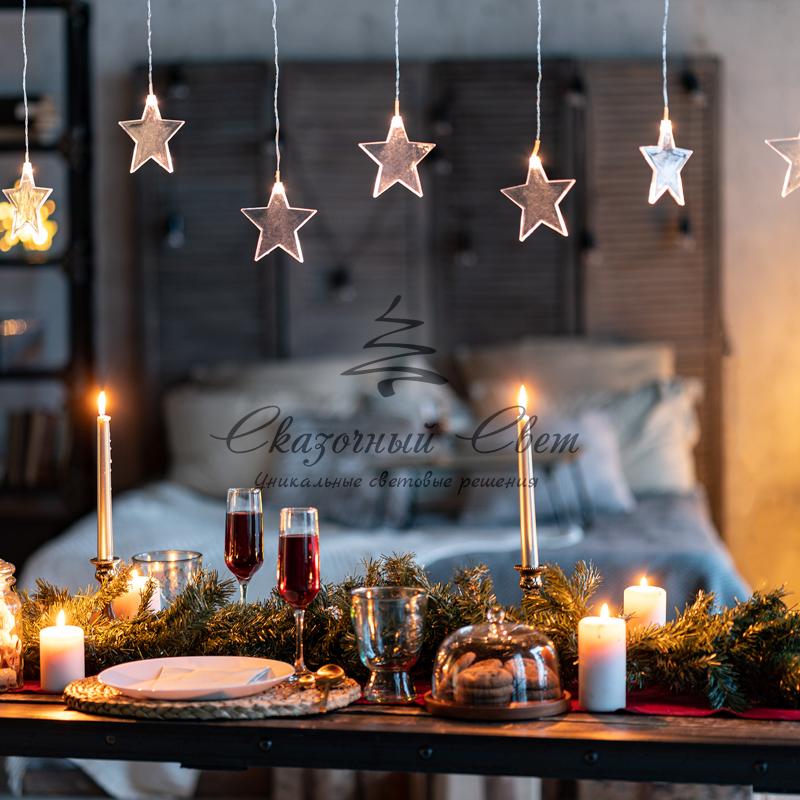 Гирлянда светодиодная «Звезды» 1,5х0,6 м, прозрачный провод, теплый белый свет свечения NEON-NIGHT - Image 3