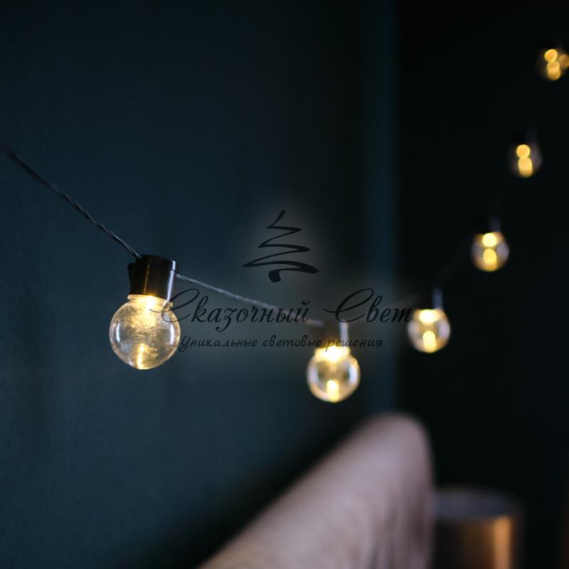 Лофт-гирлянда светодиодная 5 м, черный ПВХ, 20 LED, теплое белое свечение NEON-NIGHT - Image 3