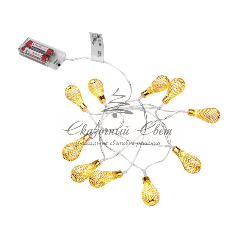 Гирлянда светодиодная "Восточные фонарики" 10 LED ЖЕЛТЫЕ 1,5 метра, прозрачный ПВХ, питание 2*АА - Image 3