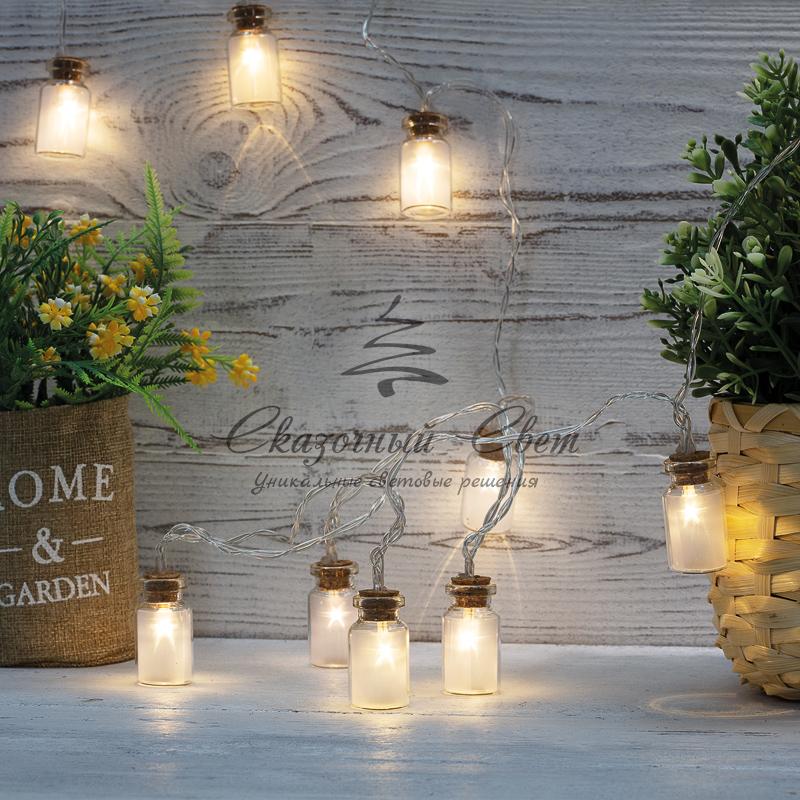 Гирлянда светодиодная «Баночки» 1.5 м, 10 LED, прозрачный ПВХ, цвет свечения теплый белый, 2 х АА (батарейки не в комплекте) NEON-NIGHT - Image 3