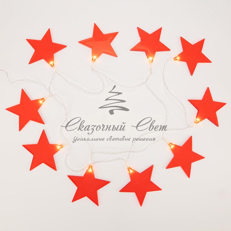 Гирлянда светодиодная «Звездопад» красная 10 LED, 2,25 м, прозрачный ПВХ, теплый белый свет свечения, 2 х АА (батарейки не в комплекте) NEON-NIGHT - Image 3
