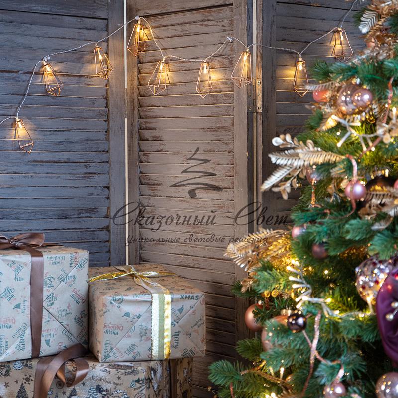 Гирлянда светодиодная «Кристаллы» бронзовые 10 LED, 1,5 м, прозрачный ПВХ, теплый белый свет свечения, 2 х АА (батарейки не в комплекте) NEON-NIGHT - Image 3