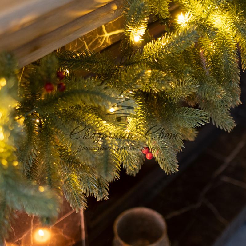 Еловый шлейф с ягодами и гирляндой NEON-NIGHT 1.8 м, 30 LED, 31 В, литой, теплое белое свечение - Image 3