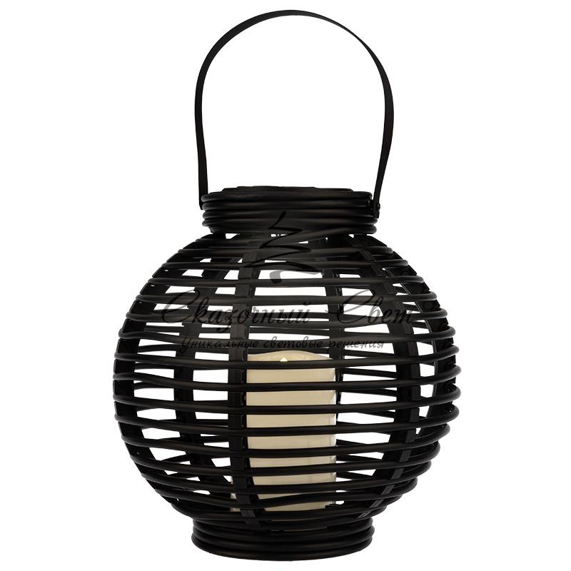 Декоративный фонарь на солнечной батарее 20х20х22 см, черный плетеный корпус, теплый белый цвет свечения NEON-NIGHT - Image 3
