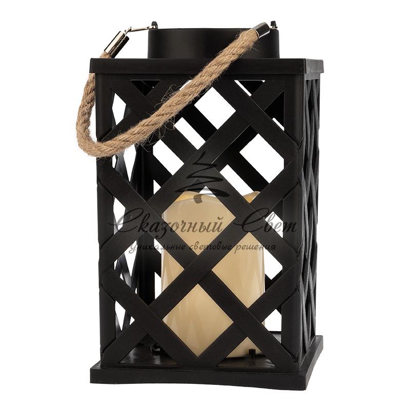 Декоративный фонарь на солнечной батарее 14х14х24 см, черный плетеный корпус, теплый белый цвет свечения NEON-NIGHT - Image 3