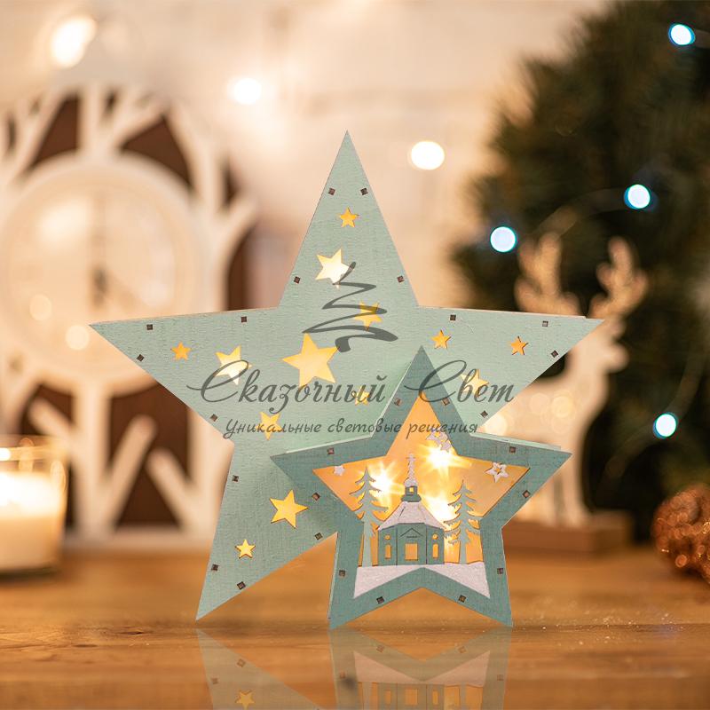 Деревянная фигура с подсветкой «Домик Звездочета» бирюзовая 26х7х25 см, NEON-NIGHT - Image 3