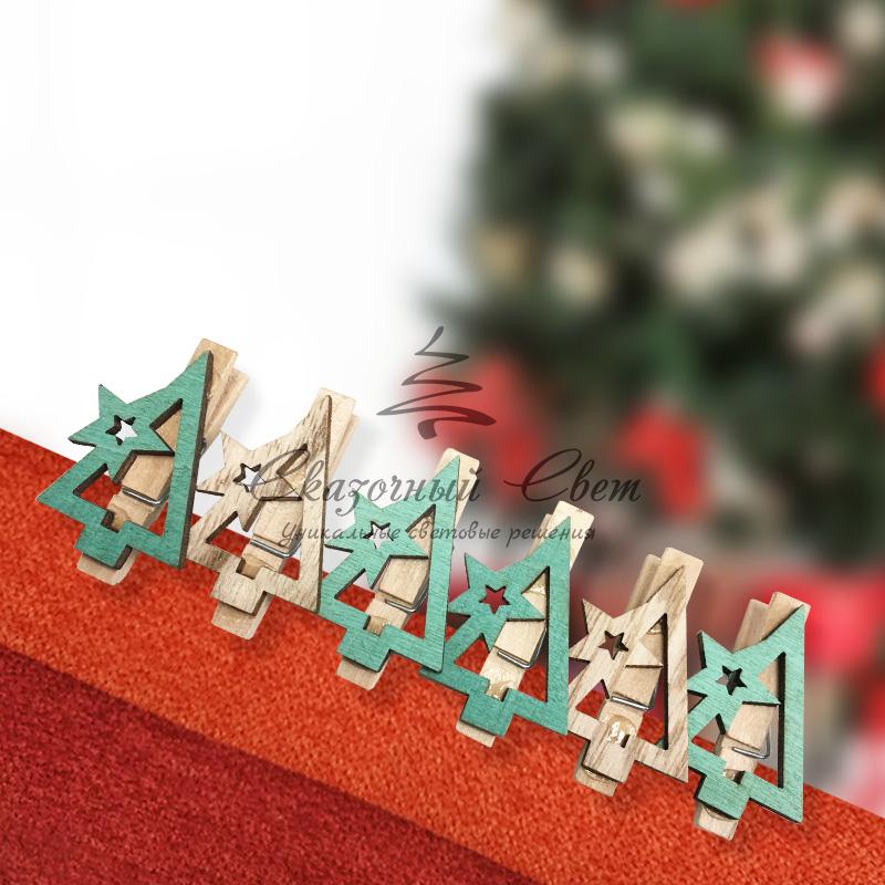 Деревянные прищепки «Новогодняя ель» 14.5x4.5x1.6 cм, 6 шт. NEON-NIGHT - Image 3
