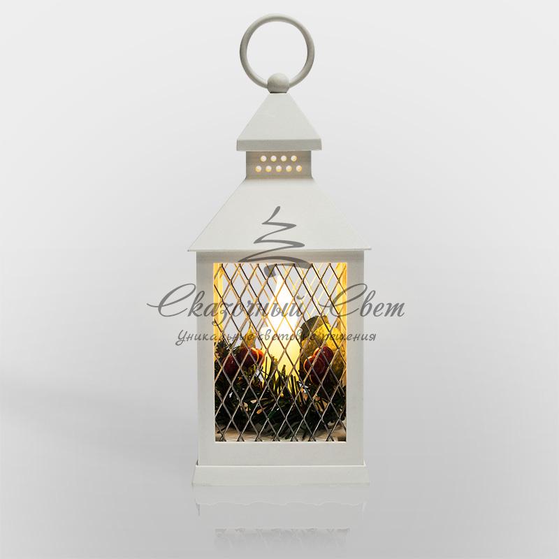 Декоративный фонарь со свечкой, белый корпус, размер 10.5х10.5х24 см, цвет ТЕПЛЫЙ БЕЛЫЙ - Image 3