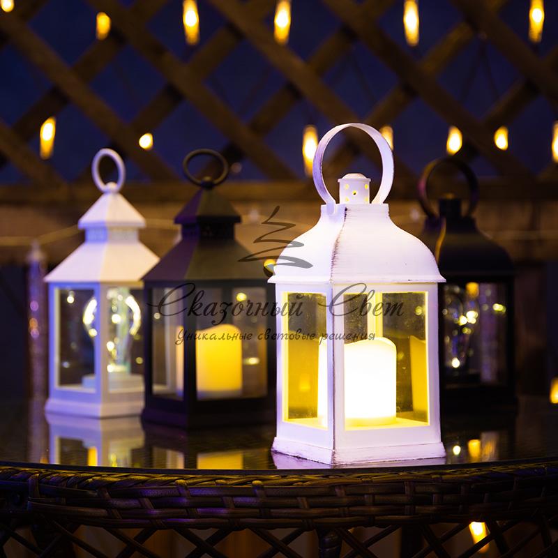 Декоративный фонарь со свечкой, черный корпус, размер 10.5х10.5х24 см, цвет ТЕПЛЫЙ БЕЛЫЙ - Image 3