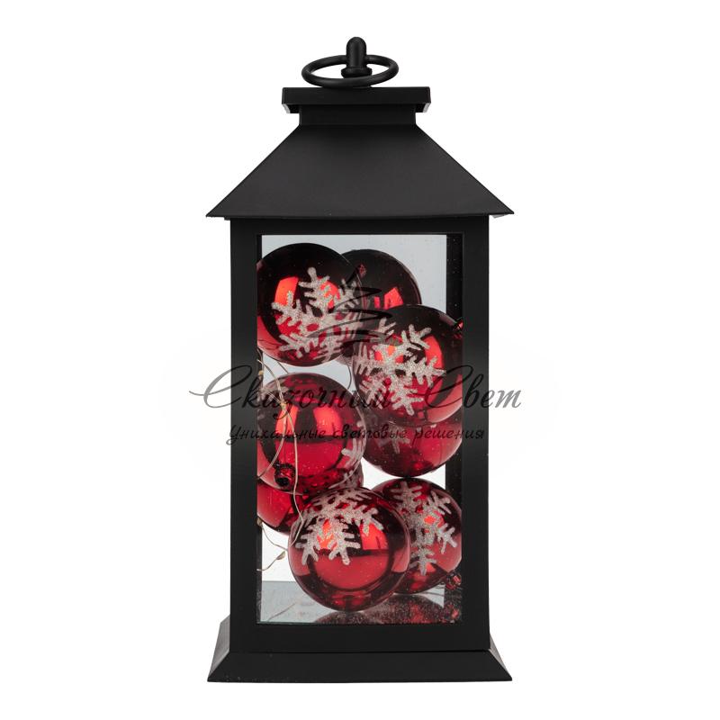 Декоративный фонарь с шариками, черный корпус, размер 14х14х27 см, цвет теплый белый - Image 3