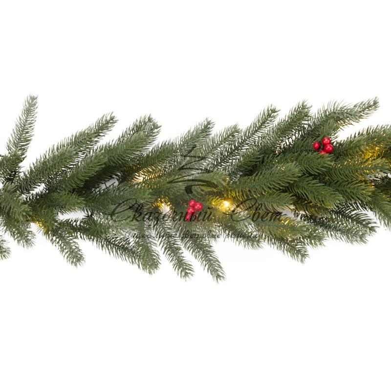 Еловый шлейф с ягодами и гирляндой NEON-NIGHT 1.8 м, 30 LED, 31 В, литой, теплое белое свечение - Image 4