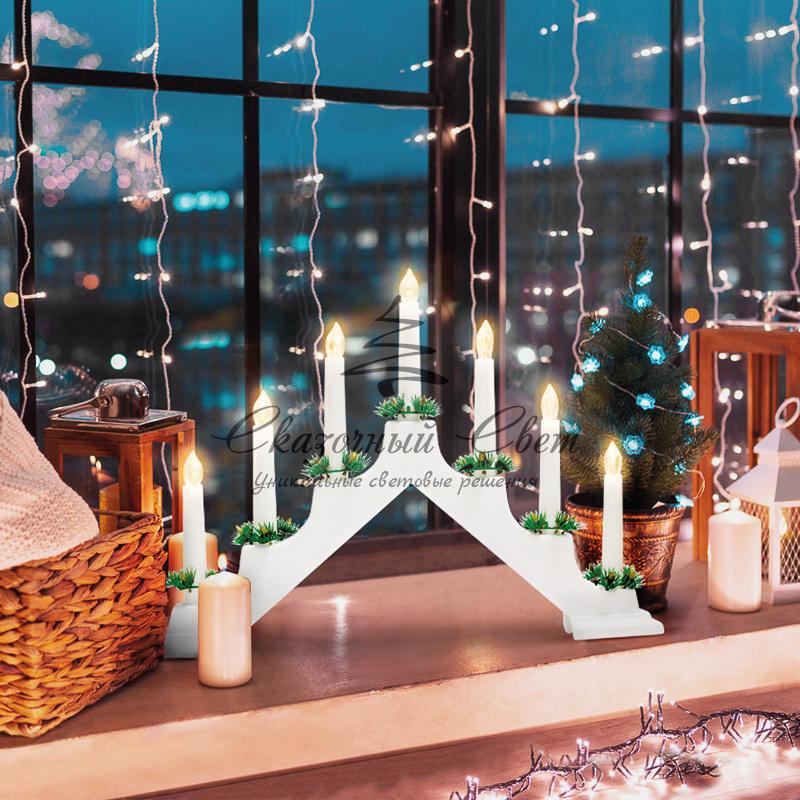 Новогодняя горка 7 свечек, цвет корпуса: Белый, цвет свечения: ТЕПЛЫЙ БЕЛЫЙ - Image 4