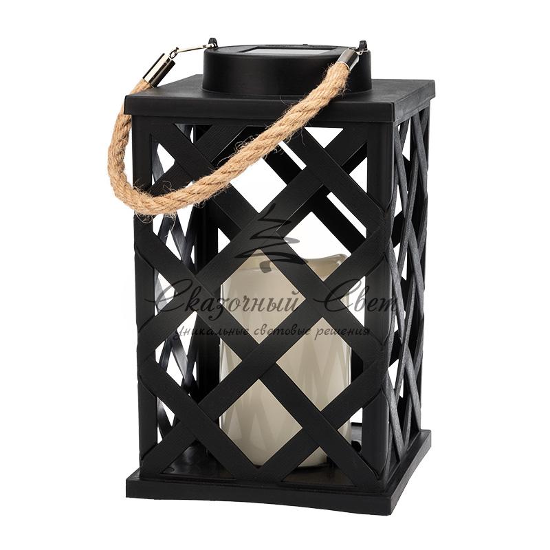 Декоративный фонарь на солнечной батарее 14х14х24 см, черный плетеный корпус, теплый белый цвет свечения NEON-NIGHT - Image 4