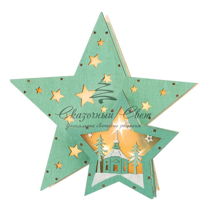 Деревянная фигура с подсветкой «Домик Звездочета» бирюзовая 26х7х25 см, NEON-NIGHT - Image 4