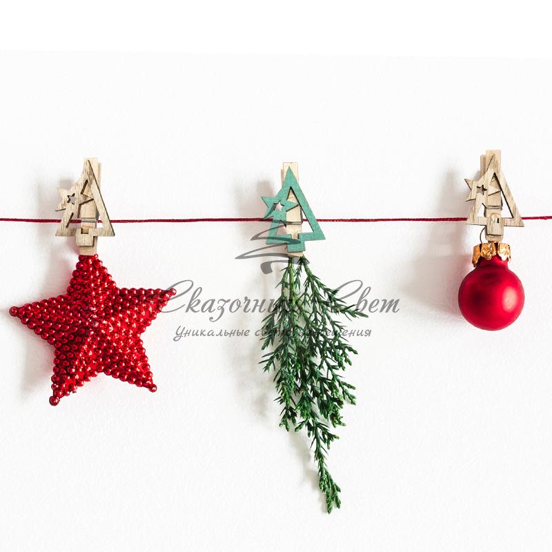 Деревянные прищепки «Новогодняя ель» 14.5x4.5x1.6 cм, 6 шт. NEON-NIGHT - Image 4