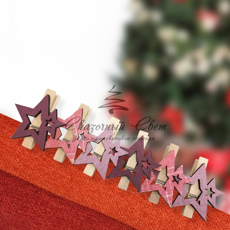 Деревянные прищепки «Звездочки» 16x4.5x1.3 cм, розовые, 6 шт. NEON-NIGHT - Image 4