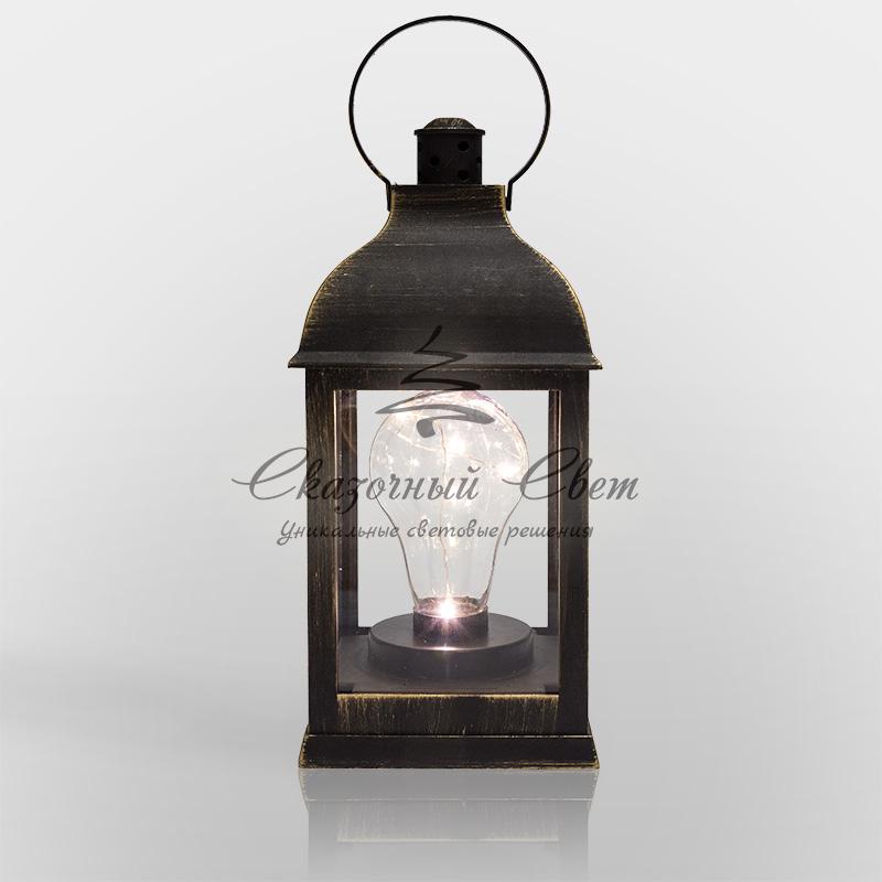 Декоративный фонарь с лампочкой, бронзовый корпус, размер 10.5х10.5х22,5 см, цвет ТЕПЛЫЙ БЕЛЫЙ - Image 4