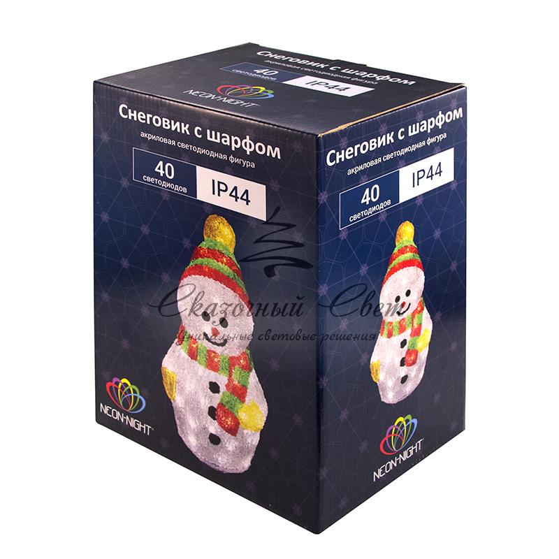 Акриловая светодиодная фигура "Снеговик с шарфом" 30 см, 40 светодиодов, IP 65, понижающий трансформатор в комплекте, NEON-NIGHT - Image 4