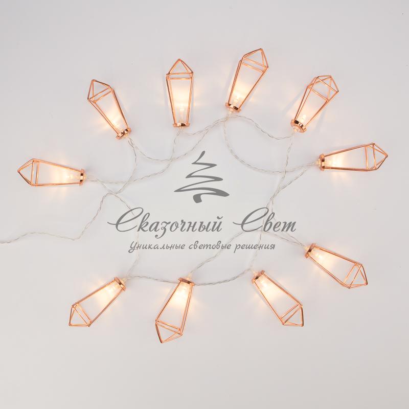 Гирлянда светодиодная «Кристаллы» бронзовые 10 LED, 1,5 м, прозрачный ПВХ, теплый белый свет свечения, 2 х АА (батарейки не в комплекте) NEON-NIGHT - Image 5