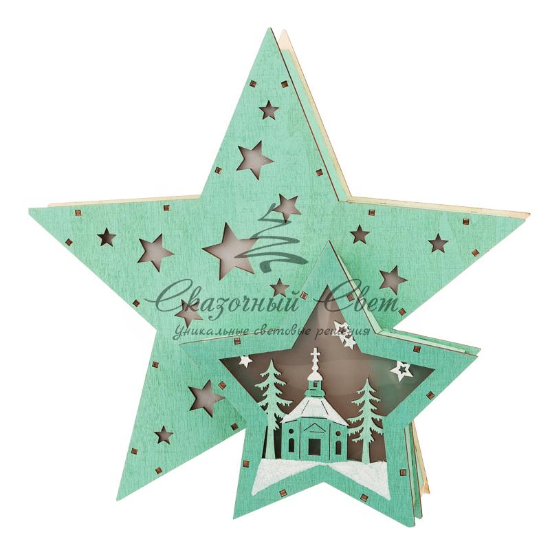 Деревянная фигура с подсветкой «Домик Звездочета» бирюзовая 26х7х25 см, NEON-NIGHT - Image 5