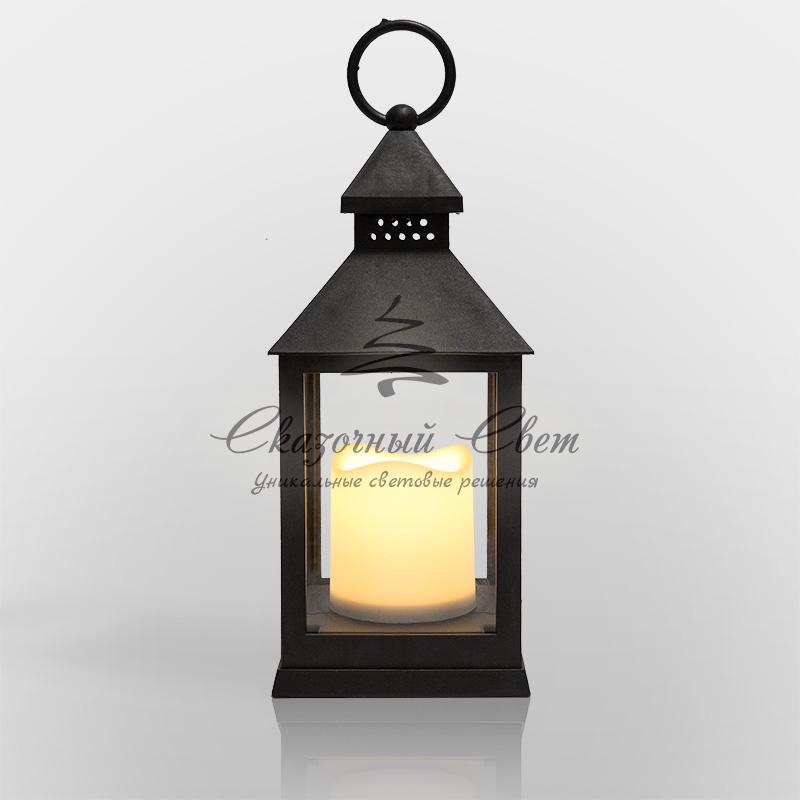 Декоративный фонарь со свечкой, черный корпус, размер 10.5х10.5х24 см, цвет ТЕПЛЫЙ БЕЛЫЙ - Image 5