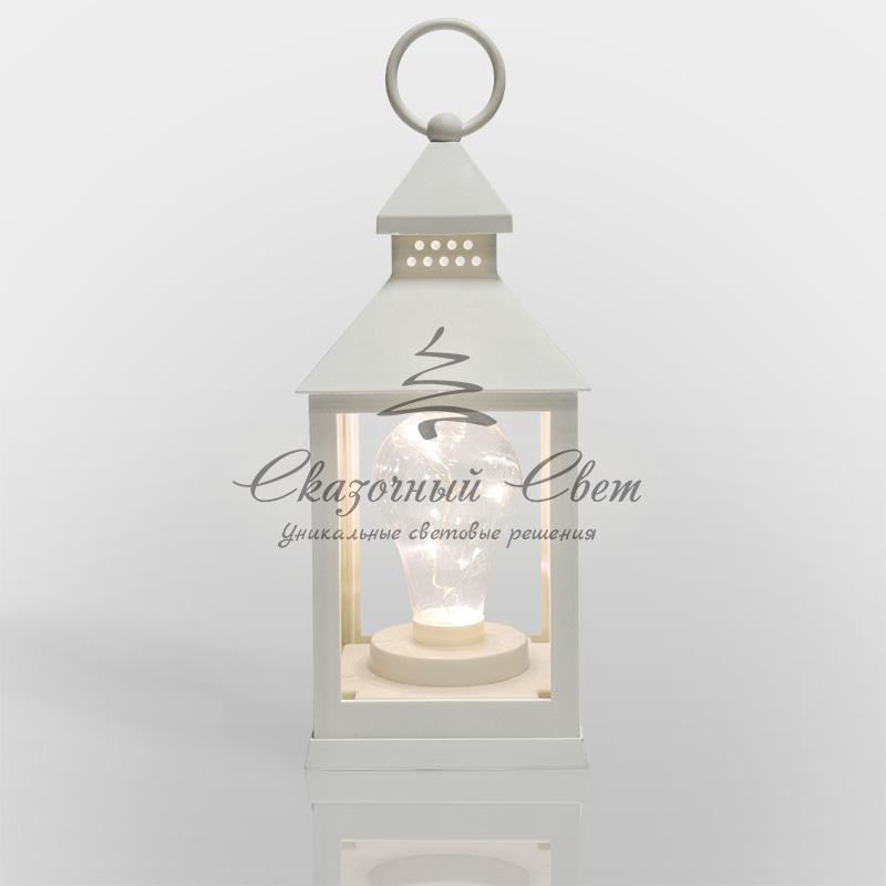 Декоративный фонарь с лампочкой, белый корпус, размер 10.5х10.5х24 см, цвет ТЕПЛЫЙ БЕЛЫЙ - Image 5