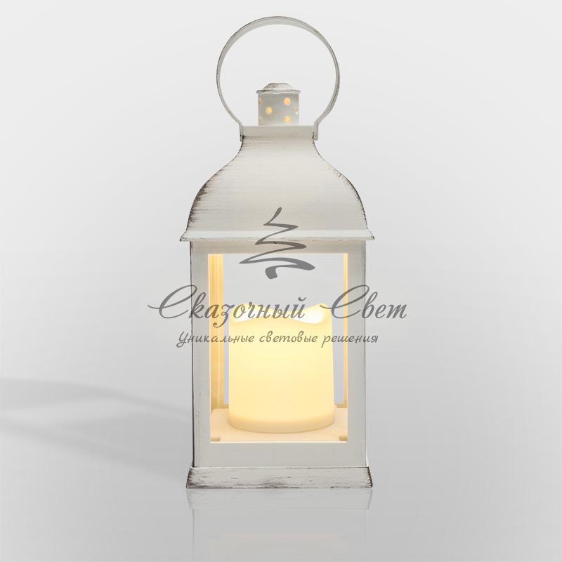 Декоративный фонарь со свечкой, белый корпус, размер 10.5х10.5х22,35 см, цвет ТЕПЛЫЙ БЕЛЫЙ - Image 5