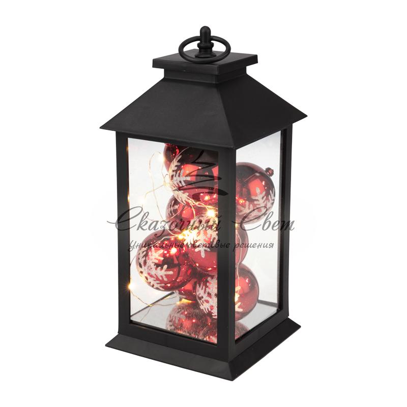 Декоративный фонарь с шариками, черный корпус, размер 14х14х27 см, цвет теплый белый - Image 5