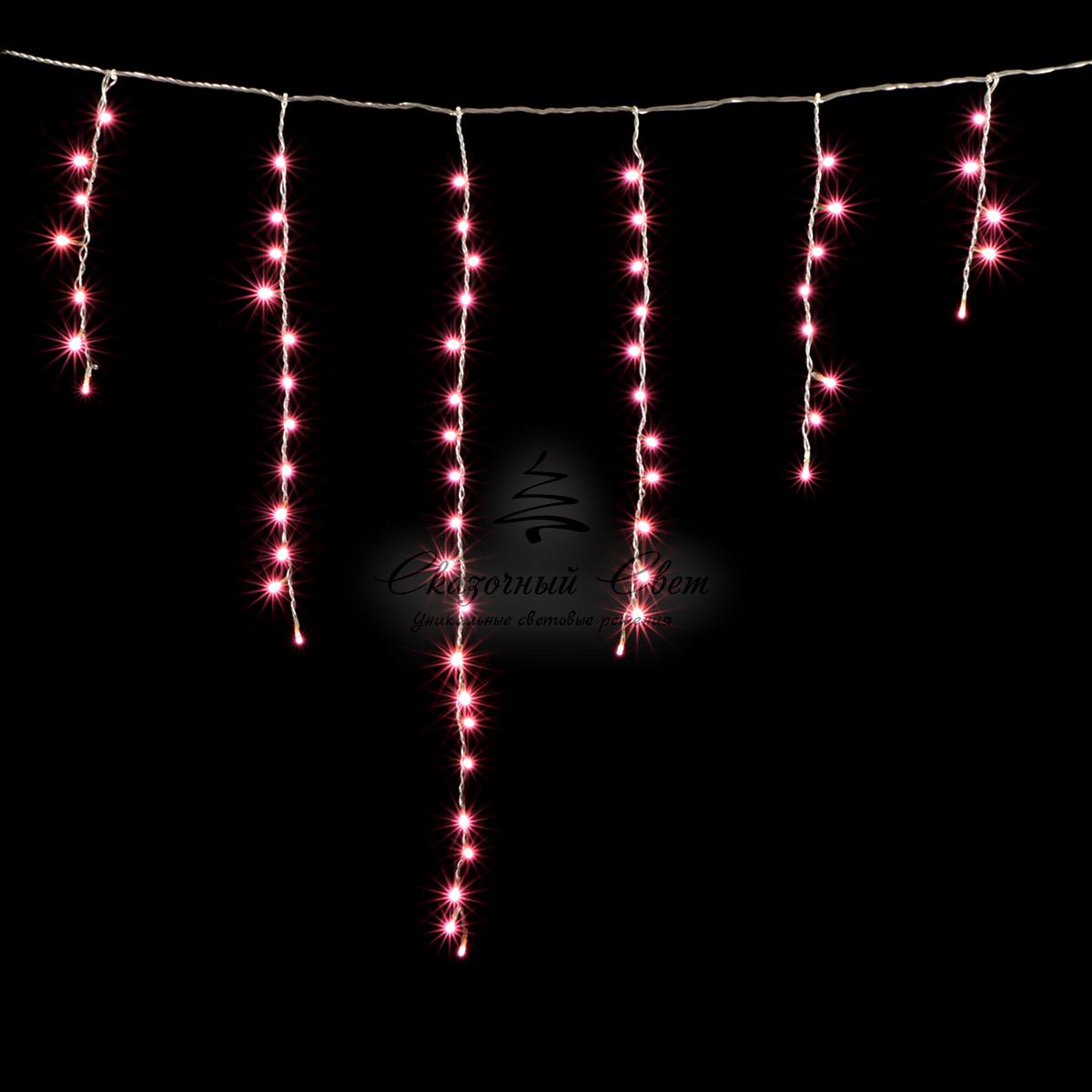 Гирлянда Бахрома 1 x 1 м Светло-Розовая, 65 LED, Провод Прозрачный Силикон, IP65