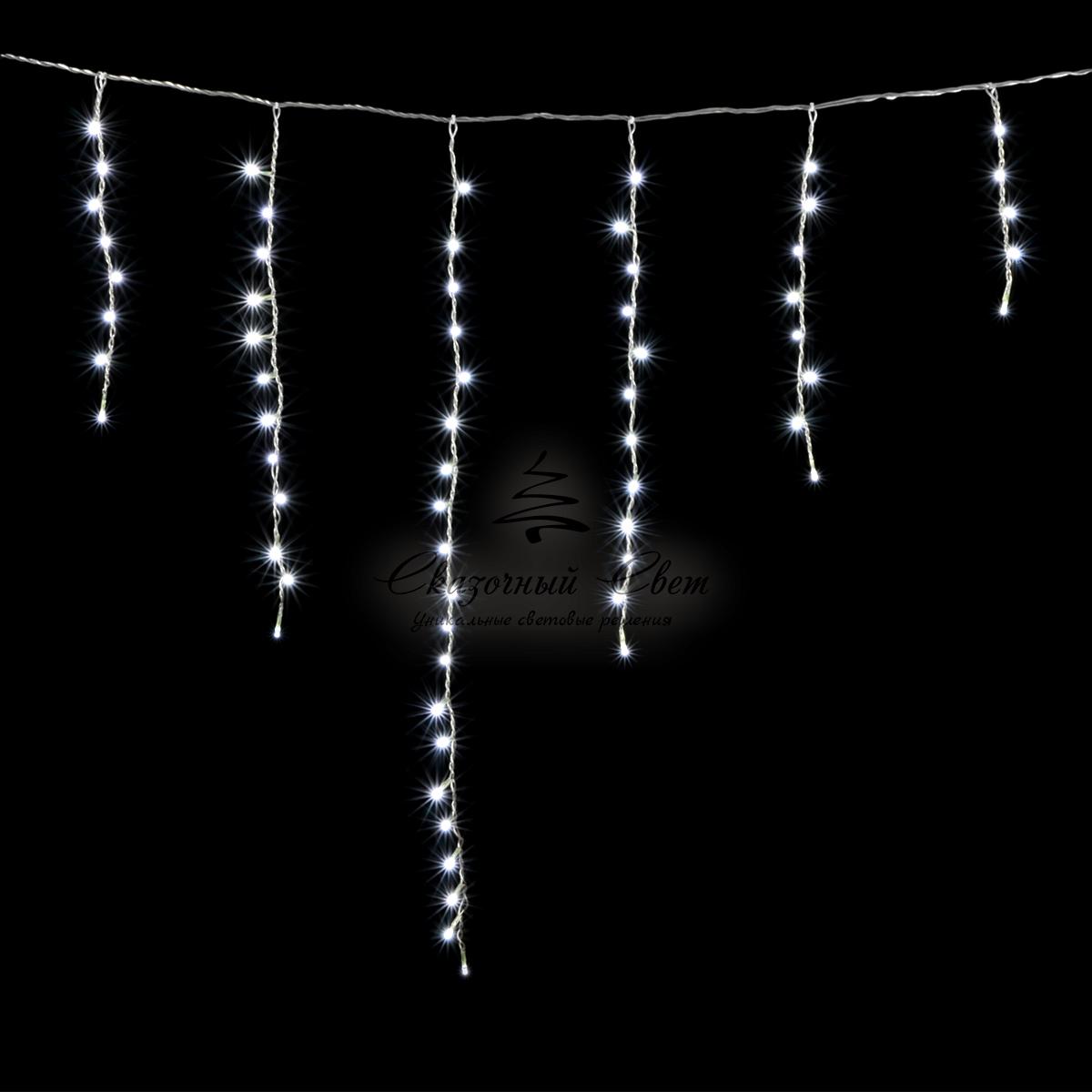 Гирлянда Бахрома 1 x 1 м Белая, 65 LED, Провод Прозрачный Силикон, IP65