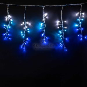 Гирлянда Бахрома с Эффектом Бегущий Огонь 1,75 x 0,4 м Бело-Синяя 24В, 320 LED, Провод Прозрачный Силикон, IP65