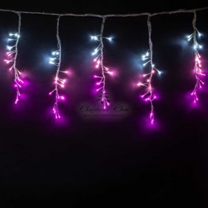 Гирлянда Бахрома с Эффектом Бегущий Огонь 1,75 x 0,4 м Бело-Розовая 24В, 320 LED, Провод Прозрачный Силикон, IP65