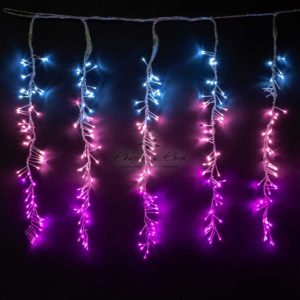 Гирлянда Бахрома с Эффектом Бегущий Огонь 2 x 1 м Бело-Розовая 24В, 320 LED, Провод Прозрачный Силикон, IP65