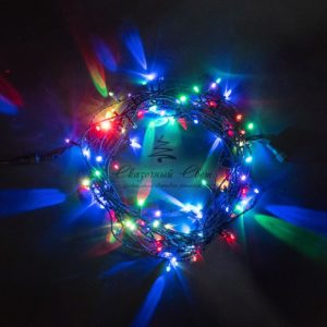 Гирлянда Нить 10м Разноцветная 24В, 100 LED, Провод Черный Каучук, IP54