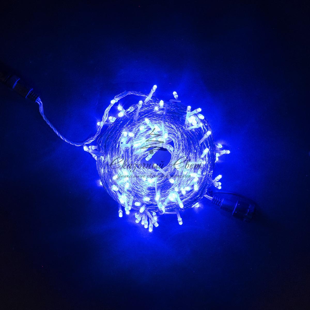 Гирлянда Нить 20м Синяя 24В, 200 LED, Провод Прозрачный Силикон, IP65