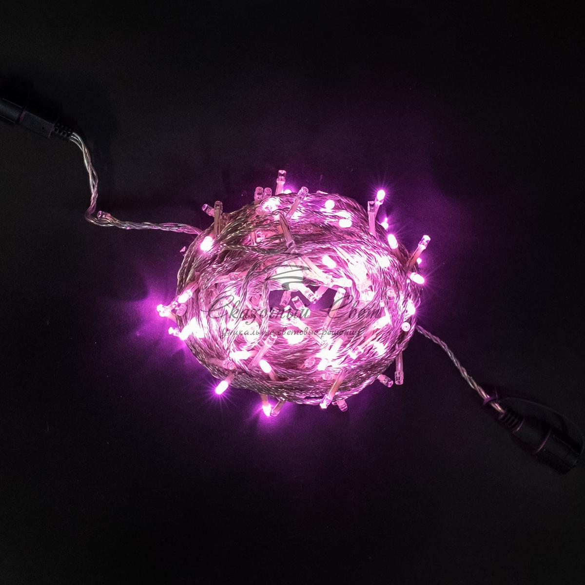 Гирлянда Нить 20м Светло-Розовая с Возможностью Управления 24В, 200 LED, Провод Прозрачный Силикон, IP65