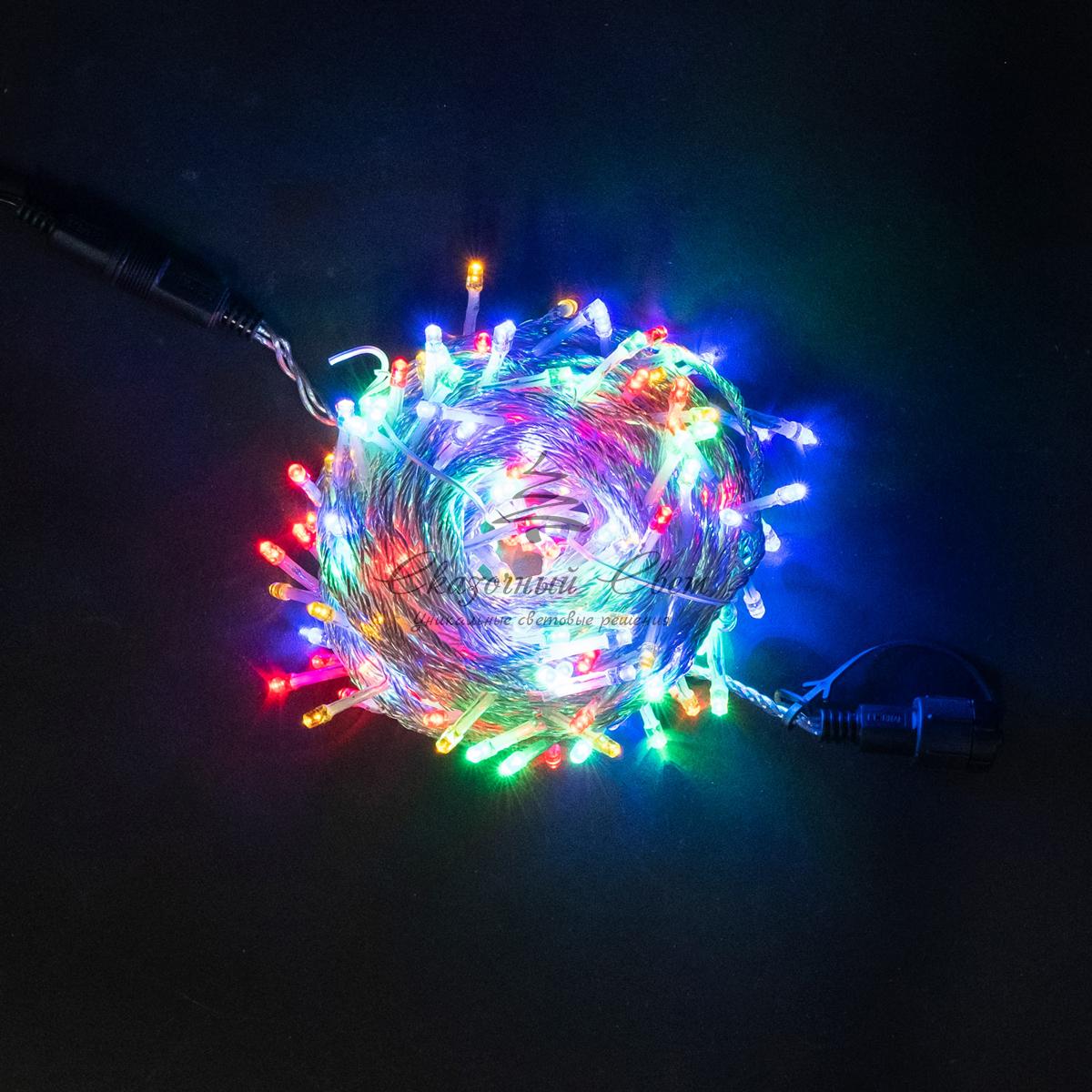 Гирлянда Нить 20м Разноцветная с Возможностью Управления 24В, 200 LED, Провод Прозрачный Силикон, IP65