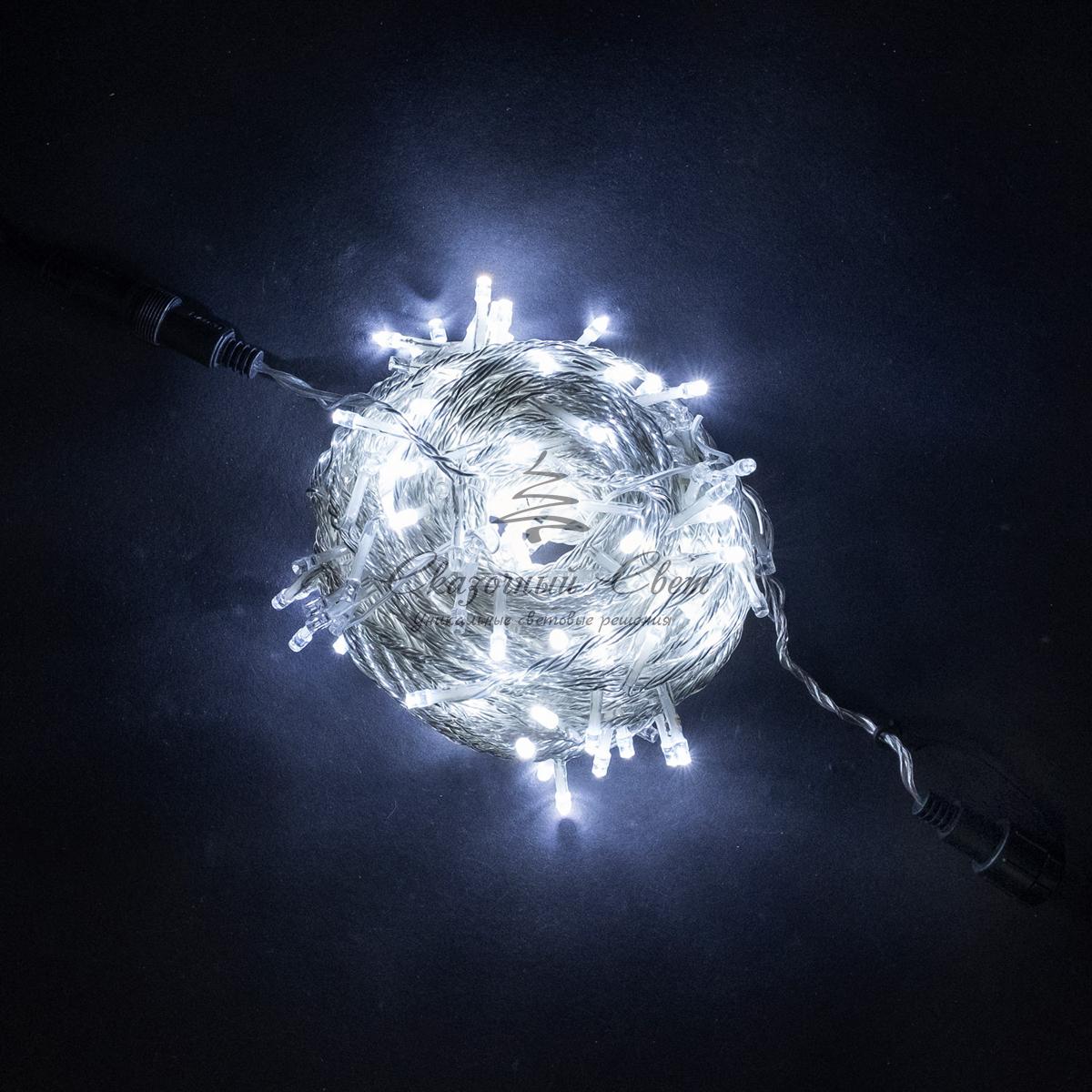 Гирлянда Нить 20м Белая с Возможностью Управления 24В, 200 LED, Провод Прозрачный Силикон, IP65