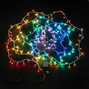 Гирлянда Нить с Эффектом Бегущий Огонь 10м Разноцветная 24В, 200 LED, Провод Прозрачный Силикон, IP65