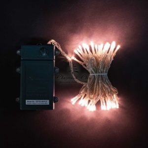 Гирлянда Нить на Батарейках с Таймером 5м Хани-Голд, 50 LED, Провод Прозрачный Силикон, IP65