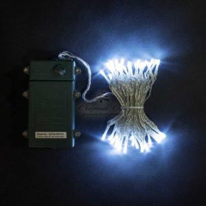 Гирлянда Нить на Батарейках 5м Белая, 50 LED, Провод Прозрачный Силикон, IP65