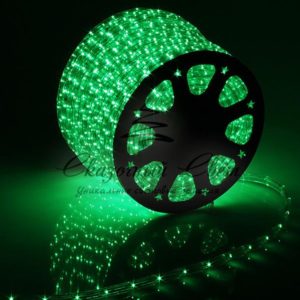 Светодиодный Дюралайт Ø13 мм Зеленый, 36 LED/м, Свечение 360°, Кратность Резки 2м, IP54