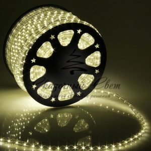 Светодиодный Дюралайт Ø13 мм Тепло-Белый, 36 LED/м, Свечение 360°, Кратность Резки 2м, IP54