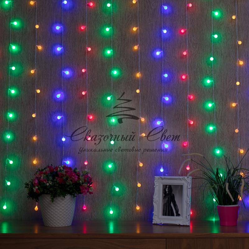 Гирлянда "Светодиодный Дождь" 1,5*1,5 м, с насадками шарики, свечение с динамикой, прозрачный провод, 230 В, диоды Мультиколор - Image 5