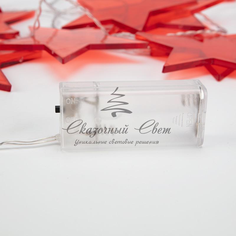 Гирлянда светодиодная «Звездопад» красная 10 LED, 2,25 м, прозрачный ПВХ, теплый белый свет свечения, 2 х АА (батарейки не в комплекте) NEON-NIGHT - Image 6