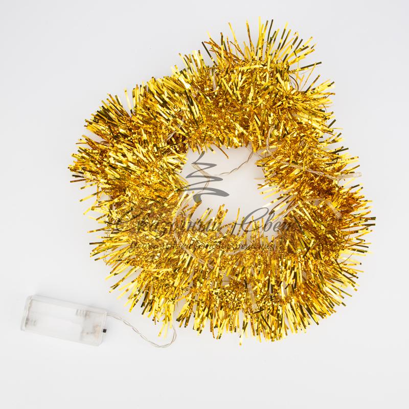 Гирлянда светодиодная «Мишура» золотая 10 LED, 1,5 м, прозрачный ПВХ, теплое белое свечение, 2 х АА (батарейки не в комплекте) NEON-NIGHT - Image 6