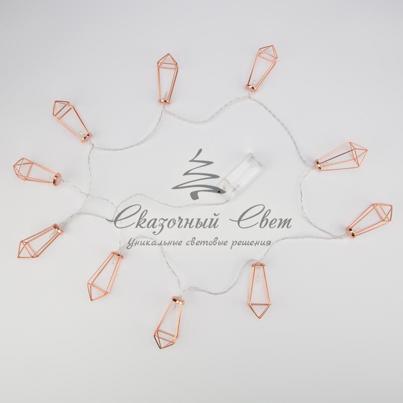 Гирлянда светодиодная «Кристаллы» бронзовые 10 LED, 1,5 м, прозрачный ПВХ, теплый белый свет свечения, 2 х АА (батарейки не в комплекте) NEON-NIGHT - Image 6