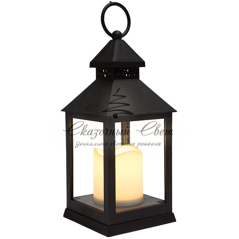 Декоративный фонарь со свечкой, черный корпус, размер 10.5х10.5х24 см, цвет ТЕПЛЫЙ БЕЛЫЙ - Image 6