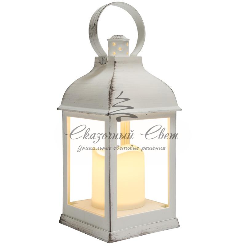 Декоративный фонарь со свечкой, белый корпус, размер 10.5х10.5х22,35 см, цвет ТЕПЛЫЙ БЕЛЫЙ - Image 6